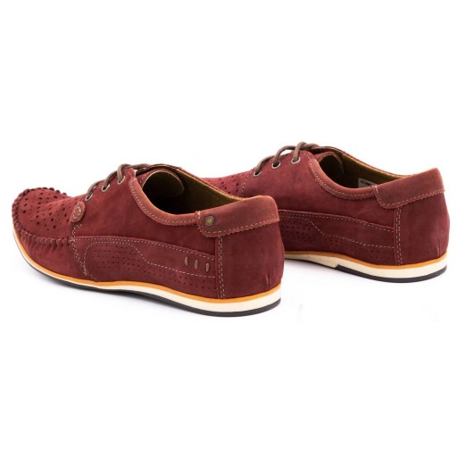 Buty męskie skórzane mokasyny sznurowane na lato ażurowe 875L bordowe 45