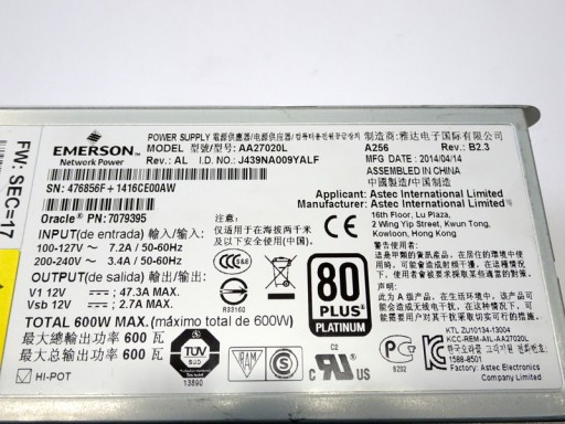 БЛОК ПИТАНИЯ EMERSON AA27020L 12 В/47,3 А 600 Вт