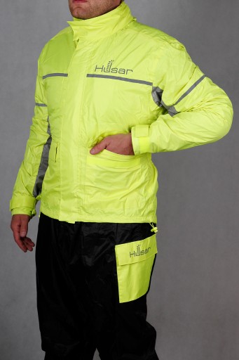 Kombinezon przeciwdeszczowy motocyklowy HUSAR RAIN r. L czarno-żółty fluo