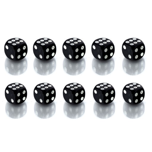 НАБОР ИЗ 10 ЧЕРНЫХ КУБИКОВ D6 ДЛЯ РПГ, 1,1 СМ