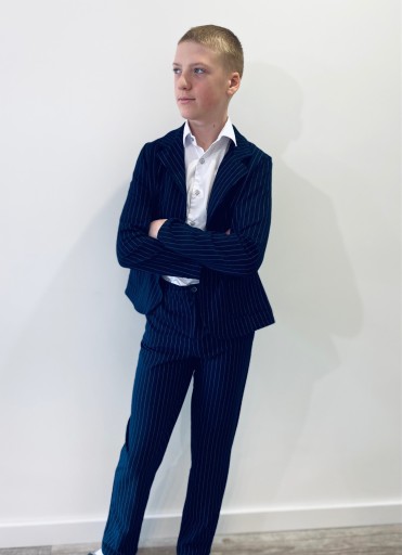 Костюм для мальчика, темно-синий, в полоску, БЛЕЙЗЕР, брюки, 128 НОВИНКА