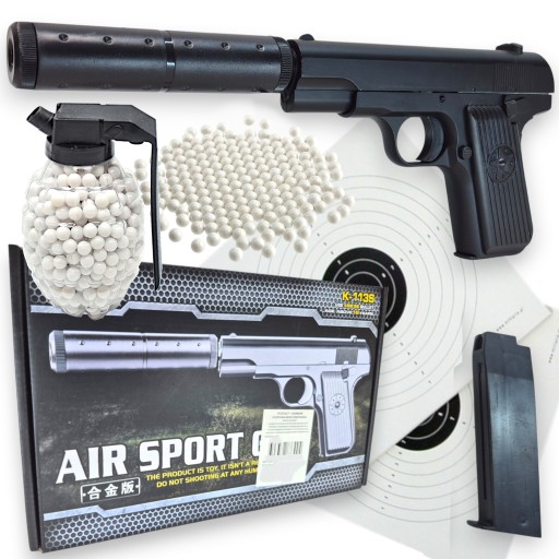 TOKAREV TT REPLIKA BRONI ASG Pistolet METALOWY Kulki TŁUMIK GRANAT 2 tarcze