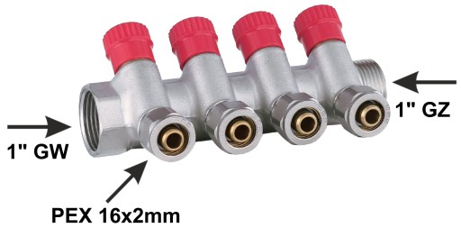 РАСПРЕДЕЛИТЕЛЬ X-HOME PEX 1” x 16 мм 9 КОНТУРОВ ХОЛОДНОЙ ВОДЫ 4 КОНТУРА ГОРЯЧЕЙ ВОДЫ