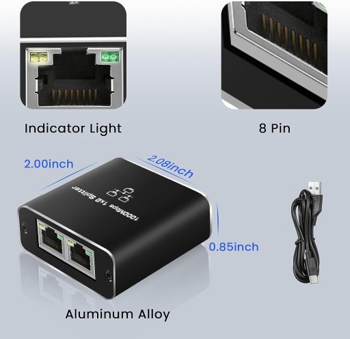 СПЛИТТЕР LAN 1x2 АДАПТЕР RJ45 ГИГАБИТНЫЙ РАЗДЕЛИТЕЛЬ