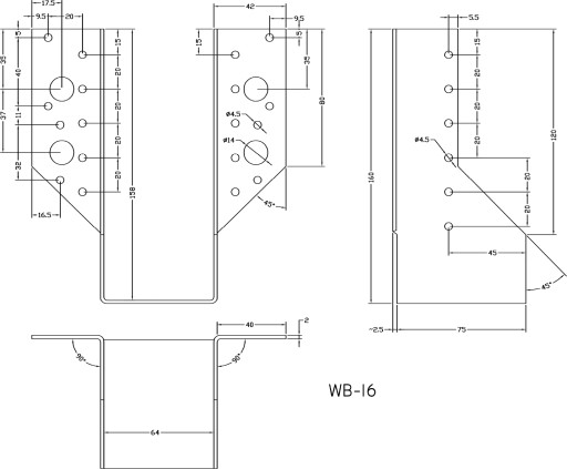 Вешалка для деревянного бруса WB16 WB-16 64х158х75