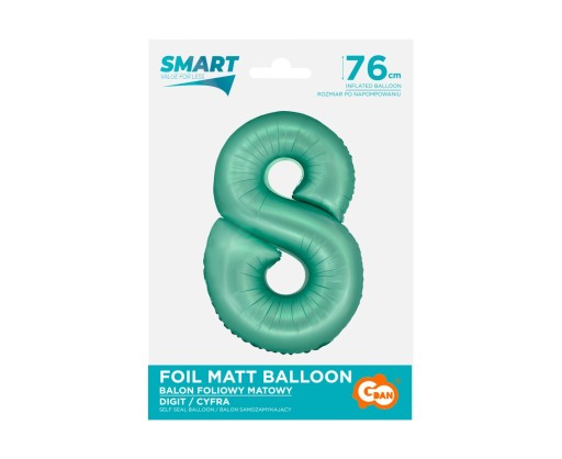 Balon foliowy Smart Cyfra 8 miętowa matowa 76 cm