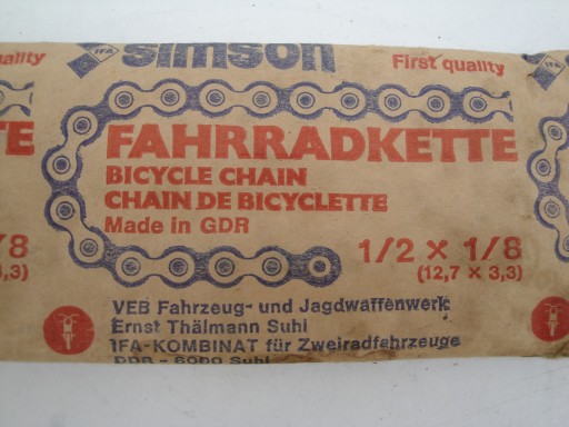 старая велосипедная цепь SIMSON FAHRADKETTE 1/2x1/8 12,7x3,3 GDR DDR