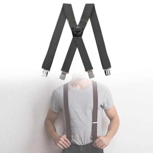 Men Suspender 4 Clips Adults Elastic Straps Fashion Pants Dark Gray