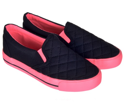 TRAMPKI DZIEWCZĘCE BUTY DO SZKOŁY PIKOWANE FLUO CZARNO RÓŻOWE r.32, 20,5cm