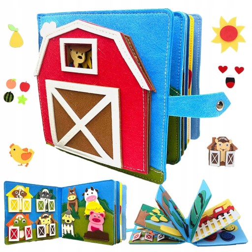 CICHA KSIĄŻKA MONTESSORI 3D QUIET BOOK DO ĆWICZEŃ FILCOWYM 12 TEMATÓW DUŻA