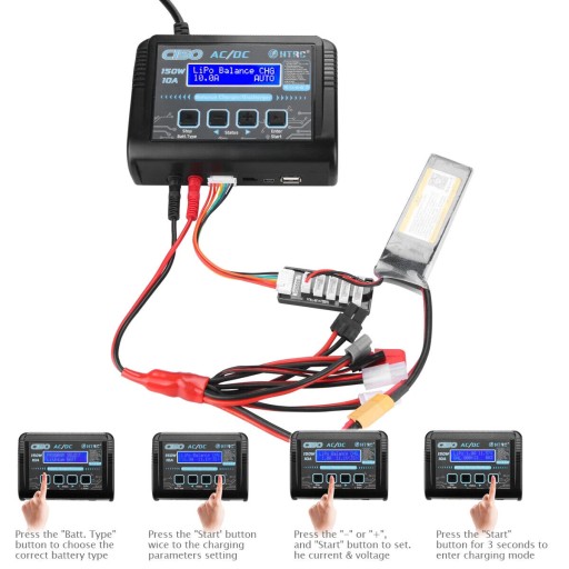 HTRC 150W 10A 1-6S Зарядное устройство переменного/постоянного тока для LiPO Lilon Life LiHV NiMH NiCD PB