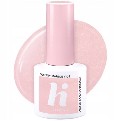 HI HYBRID #103 Гибридный лак для ногтей Glossy Marble 5 мл светло-розовый с частицами SEOL