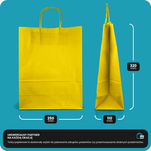 Torba torebka papierowa z uchwytem kraft 250x110x320 zielona 10szt.