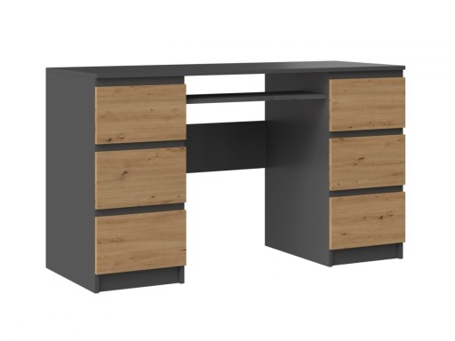 BIURKO KUBA Z 6 SZUFLADAMI ANTRACYT-DĄB ARTISAN