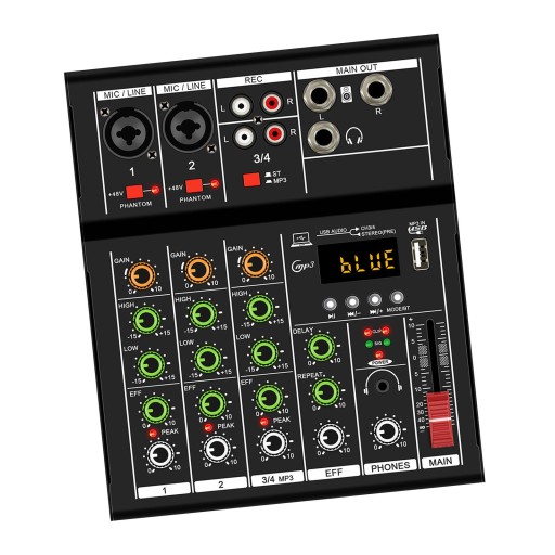 Studio Audio Mixer, 4-канальный аналоговый микшер, портативный ревербератор, черный