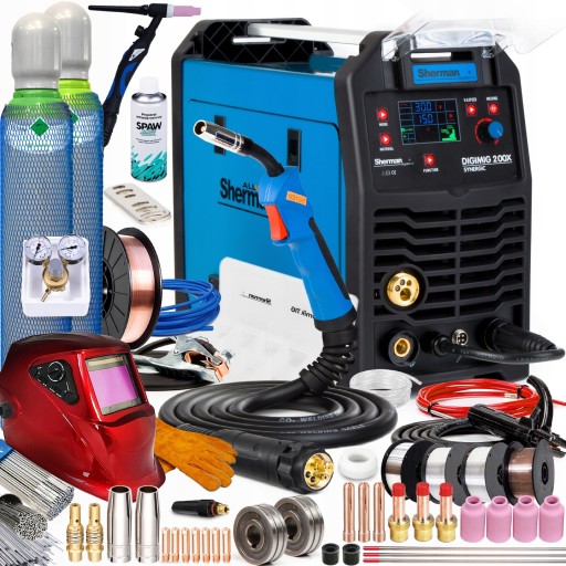 SPAWARKA INWERTEROWA SHERMAN MIG 200X SYNERGIA MMA TIG 200A 230V FLUX 3W1