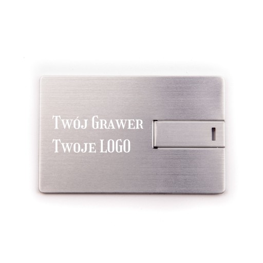 Metalowy Pendrive Karta 32 GB Srebrna + Pudełko + Grawer Twoje LOGO
