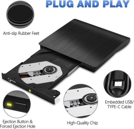 Zewnętrzny napęd DVD USB 3.0 TYPE C Napęd CD/DVD +/-RW Zewnętrzny napęd CD