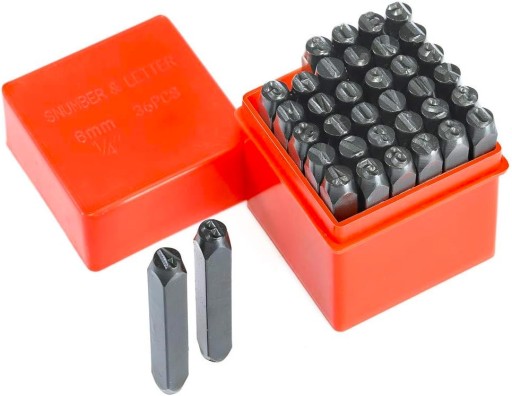 NUMERATORY ZNACZNIKI LITERY CYFRY STEMPLE ZNAKI WYBIJAKI DO METALU 6MM 36EL