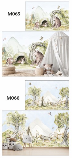 Детские фотообои мишка и олени на поляне