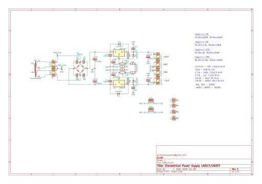 Печатная плата симметричного источника питания LM317 LM337 DIY