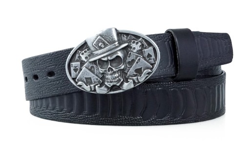 SKÓRZANY PASEK DO SPODNI 4 CM CZARNY JOKER 110