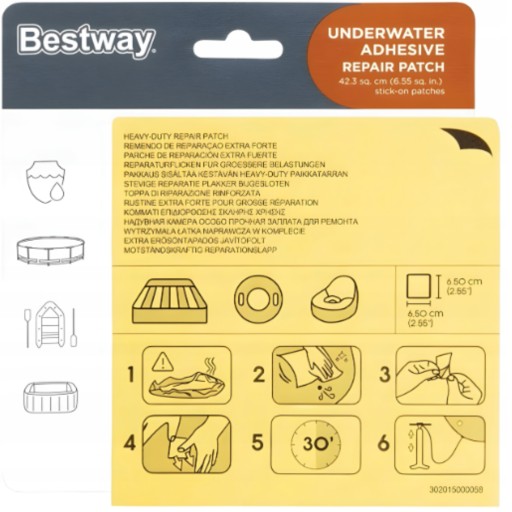 ЗАПЛАТЫ ДЛЯ БАССЕЙНА НАБОР ДЛЯ РЕМОНТА БАССЕЙНА BESTWAY ВОДОНЕПРОНИЦАЕМЫЙ КЛЕЙ 10 шт.