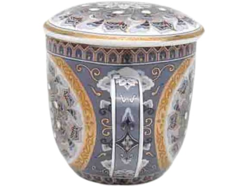 Porcelanowy Kubek 320 ml z Pokrywką i Zaparzaczem - KOLOROWA MANDALA