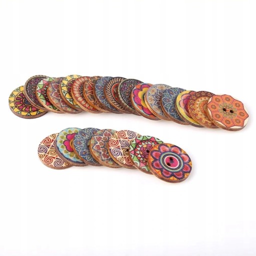 GUZIKI DREWNIANE 100 SZTUK VINTAGE DUŻE 25mm
