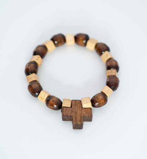 Bransoletka drewniana brązowa dziesiątek różańca 16,5 cm