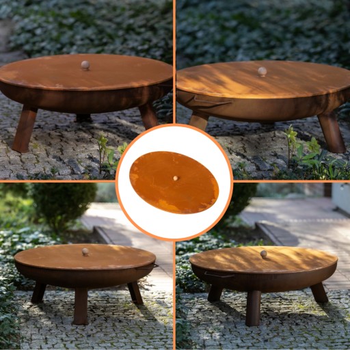 OKRĄGŁA POKRYWA DO PALENISKA OGRODOWEGO 98 CM BULAN STAL SUROWA OGNISKO