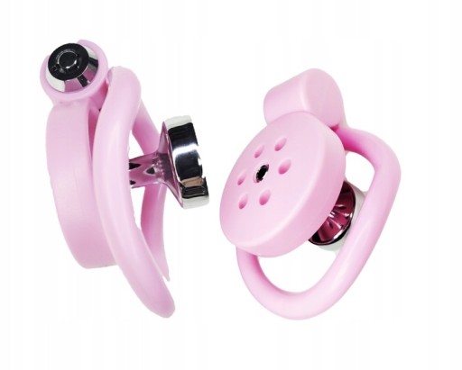 RÓŻOWY PŁASKI PAS CNOTY FLAT CAGE 5 PIERŚCIENI + INVERTED PLUG