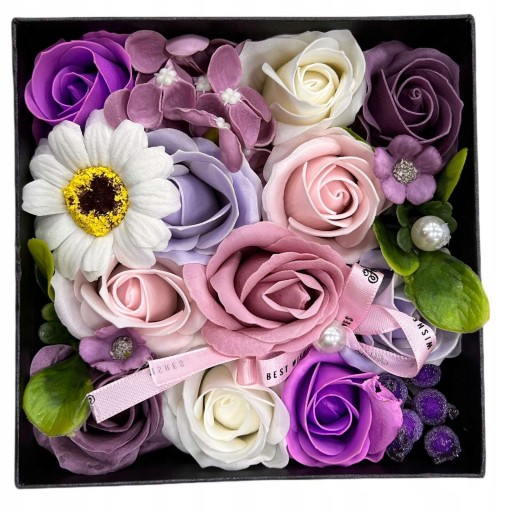 Kwiaty mydlane róże w pudełku prezent flower box