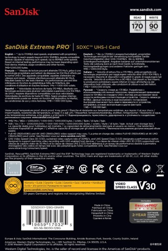 Карта памяти SanDisk Extreme Pro SDXC UHS-I 128 ГБ