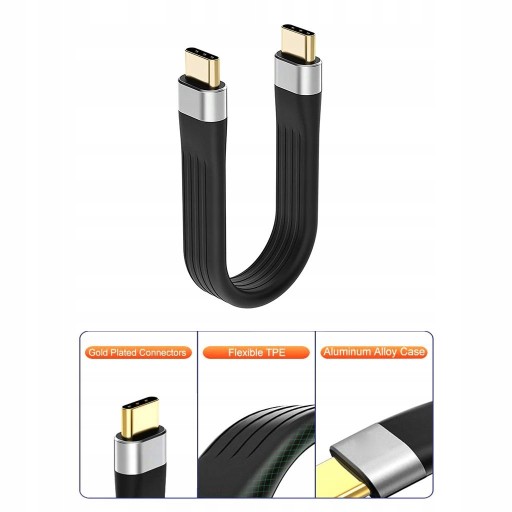Короткий кабель USB Type C длиной 13 см для быстрой зарядки