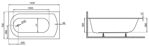 POLIMAT прямоугольная ванна CLASSIC 140x70 см + сифон