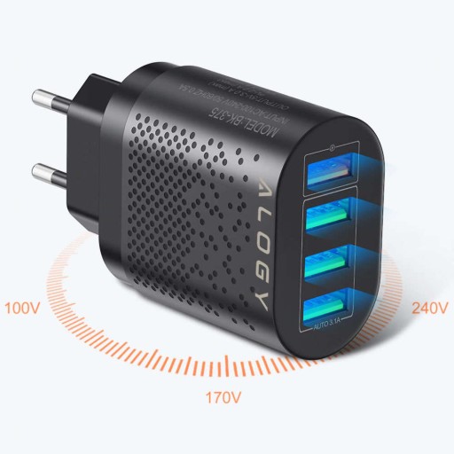 Быстрое зарядное устройство Alogy 4x USB Quick Charge 3.0, 2,4 А, черный