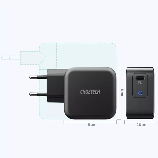 Choetech GaN Type C 61W 3A PD настенное зарядное устройство