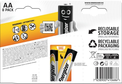 8x Bateria ENERGIZER Alkaline Power LR6 AA R6 E91 1,5V