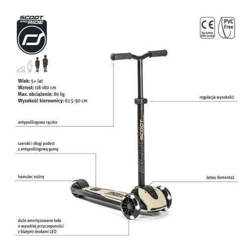 SCOOTANDRIDE Highwaykick 5 LED Трехколесный балансировочный самокат 5+ Ясень