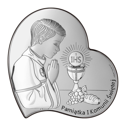 SREBRNY OBRAZEK PAMIĄTKA KOMUNII DLA CHŁOPCA +GRAW