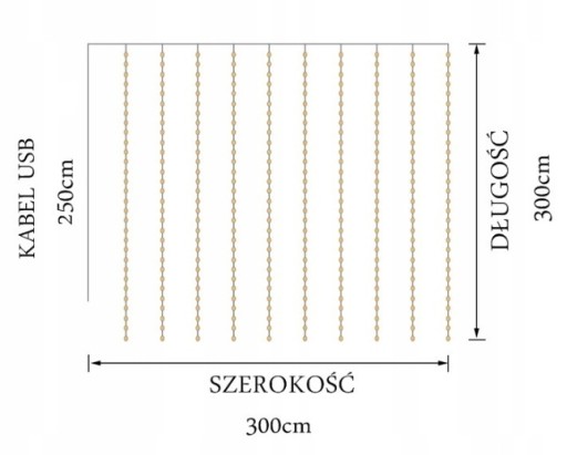 KURTYNA LED GIRLANDA 3X3 DRUCIK 300LED BIAŁA CIEPŁ