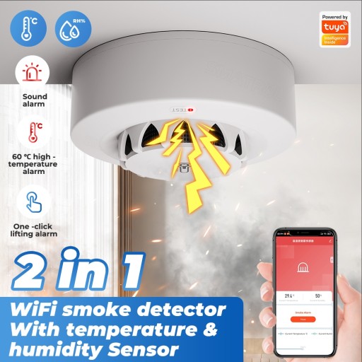 Датчик дыма температуры и влажности TUYA WiFi/беспроводная сигнализация WIFI