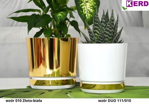 14 Doniczka z podstawką ZŁOTA Art deco WZÓR nowoczesna ozdobna GOLD GLAMOUR