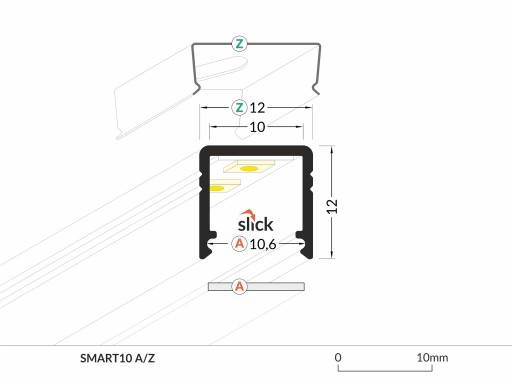 SMART10 Анодированный алюминиевый профиль для светодиодных лент длиной 1 м