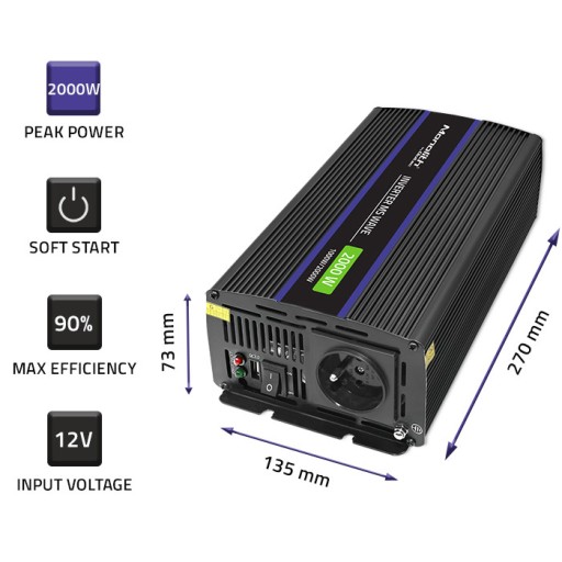 Преобразователь напряжения Monolith 2000 MS Wave 12В на 230В 1000/2000Вт USB