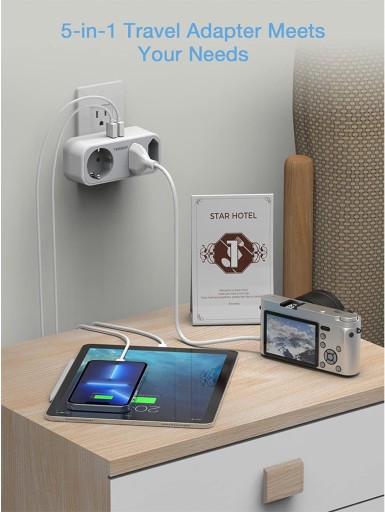 Дорожный адаптер TESSAN США Адаптер Америка Германия Штекер с 2 USB 2.4A, 3G