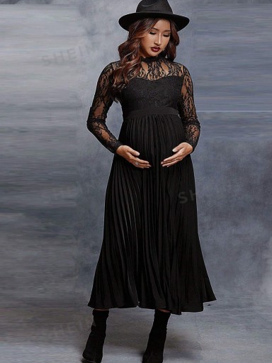 SHEIN ПЛАТЬЕ МИДИ ДЛЯ МАТЕРИАЛОВ ЧЕРНОЕ КРУЖЕВНОЕ СО СКЛИСОМ M 252