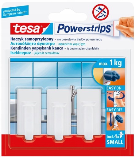 Крючки-вешалки самоклеящиеся Tesa, белые, 3 шт.