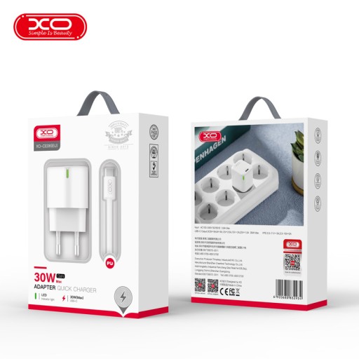 Зарядное устройство XO CE07 PD 35 Вт 2x USB-C белый + USB-C - кабель Lightning